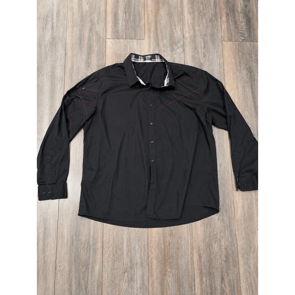 Coofandy Mens Black Dress Shirt 3XL Red Stitch Accent Button Up